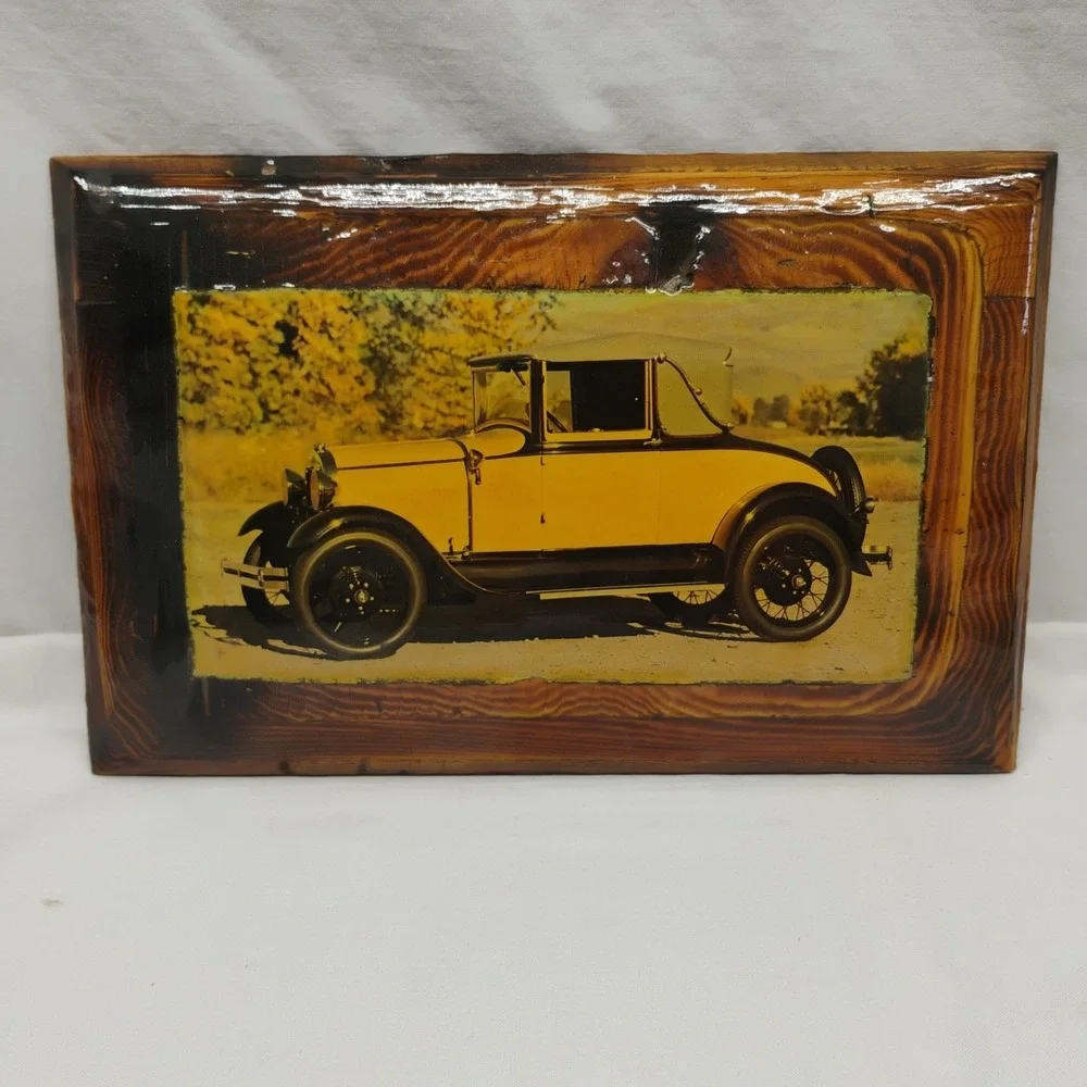 Vintage Pinheiro Crafts 1929 Ford Cabriolet Car Wooden Wall Hanging Plaque Sign